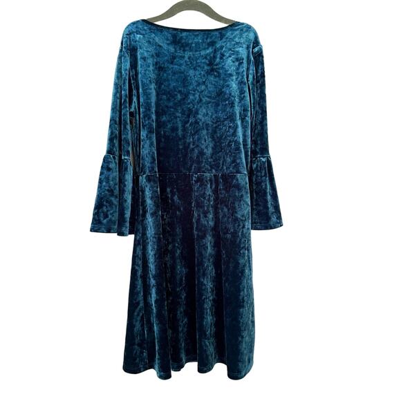 Children's Place Teal Blue Crushed Velvet Dress Bell Flare Sleeve L Large 10 12 - Picture 3 of 7